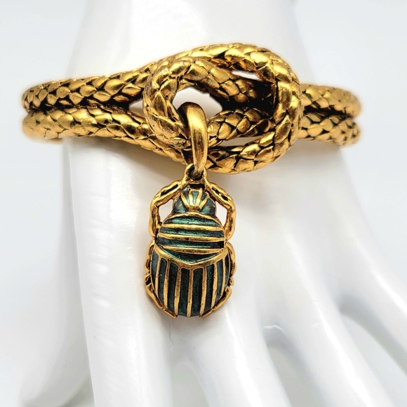 Roberto Cavalli AMAZING and RARE Gold Egyptian Scarab Charm Bangle Bracelet - Picture 1 of 15